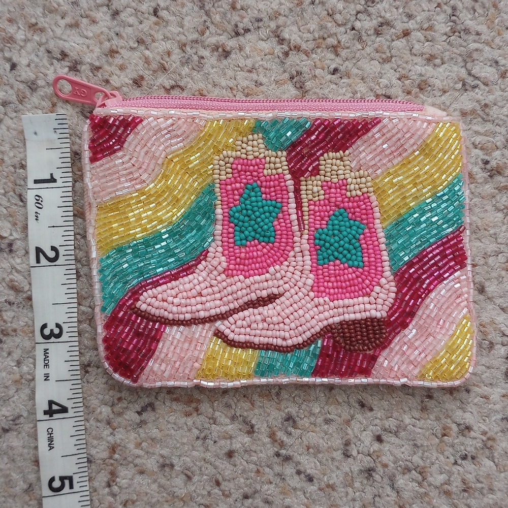 Beaded Cowgirl Boots Coin Purse / Card Holder - Picture 3 of 7